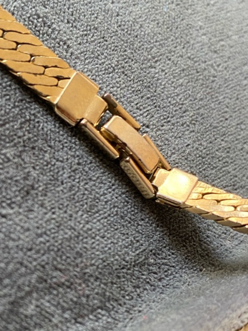 Gold-Tone Herringbone Necklace with Marquise Crystal Pendant - Picture 7 of 9